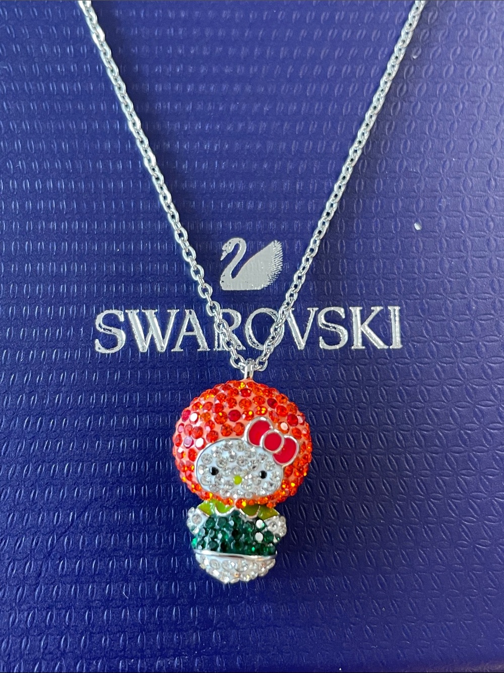 Swarovski Hello Kitty Crystal Pendant Necklace in Red, Green and White